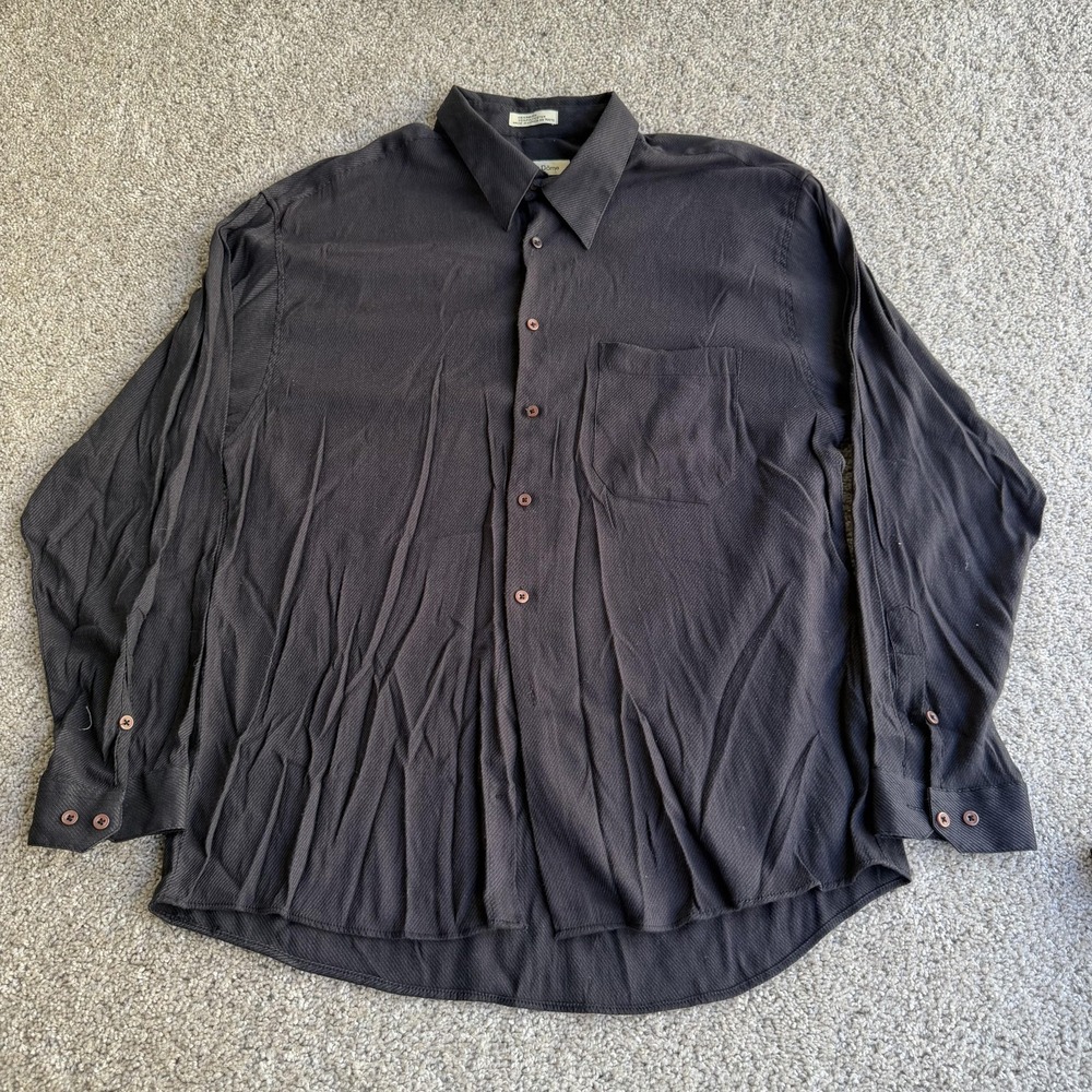 Linea Dôme Dress Shirt Mens XL Brown Solid Relaxed Long Sleeve Button Front